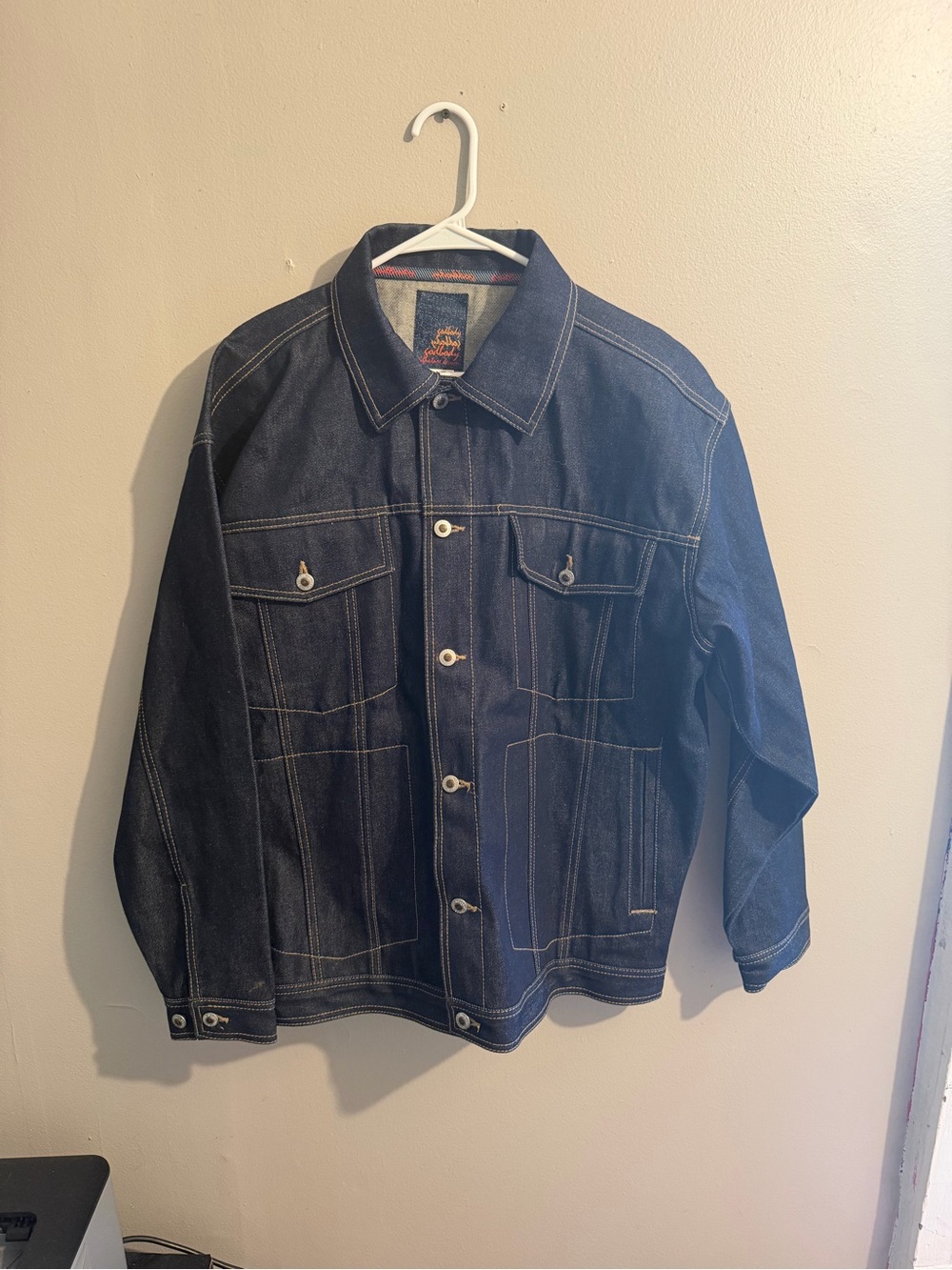 Y2K Vintage Godbody Signature Denim Jacket Mens Large Dark Wash 100% Cotton